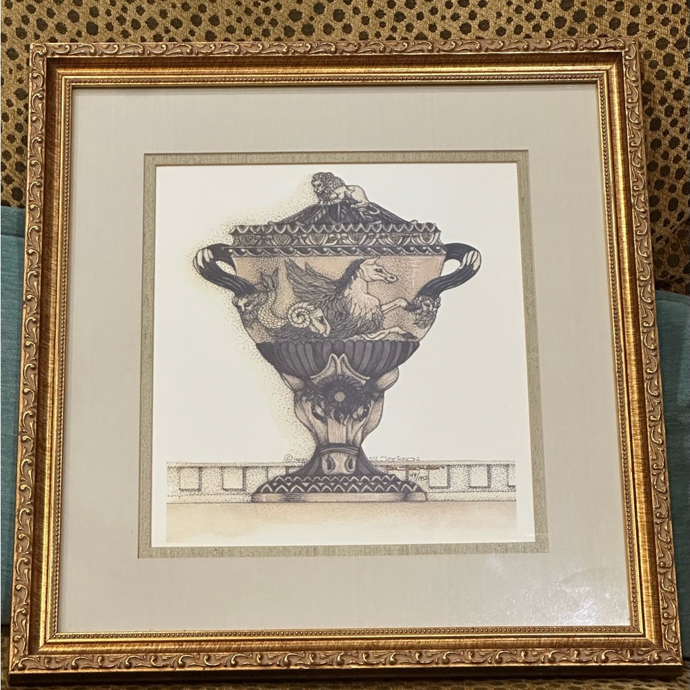 Pair of Framed Art Print with Ornate Gold Frame Singes and numbered SL Jackson.